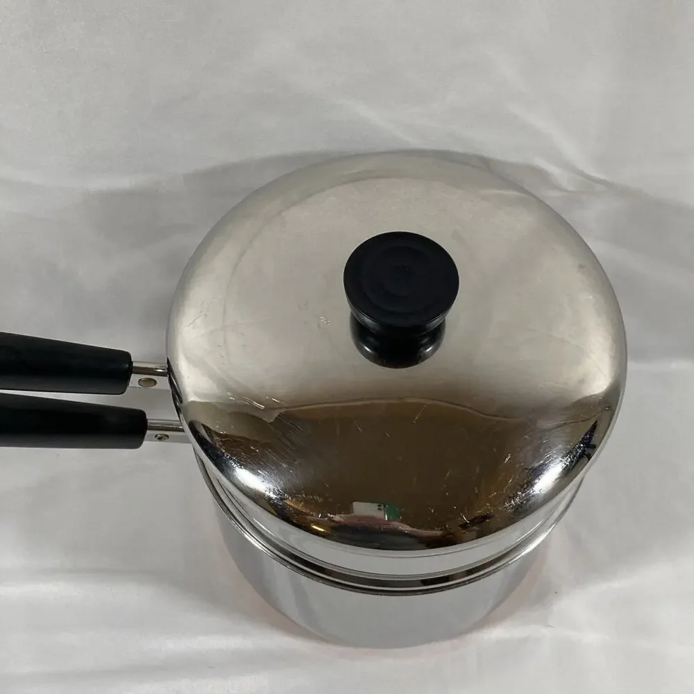 Revere Ware 3 Qt Saucepan W/ Lid & Steamer Copper Bottom Stainless Steel Clinton